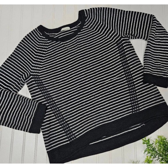 Garnet Hill Sweaters - Garnet Hill Black White Stripe Organic Linen Sweater Size L Crew Neck
